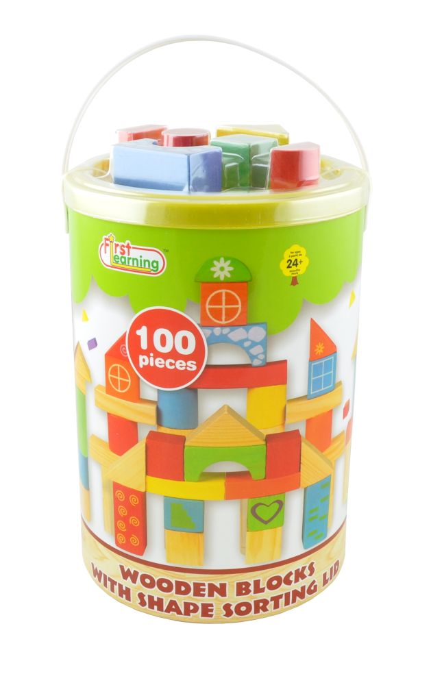 100 PCS CUBES EN BOIS COULEUR ET NATUREL