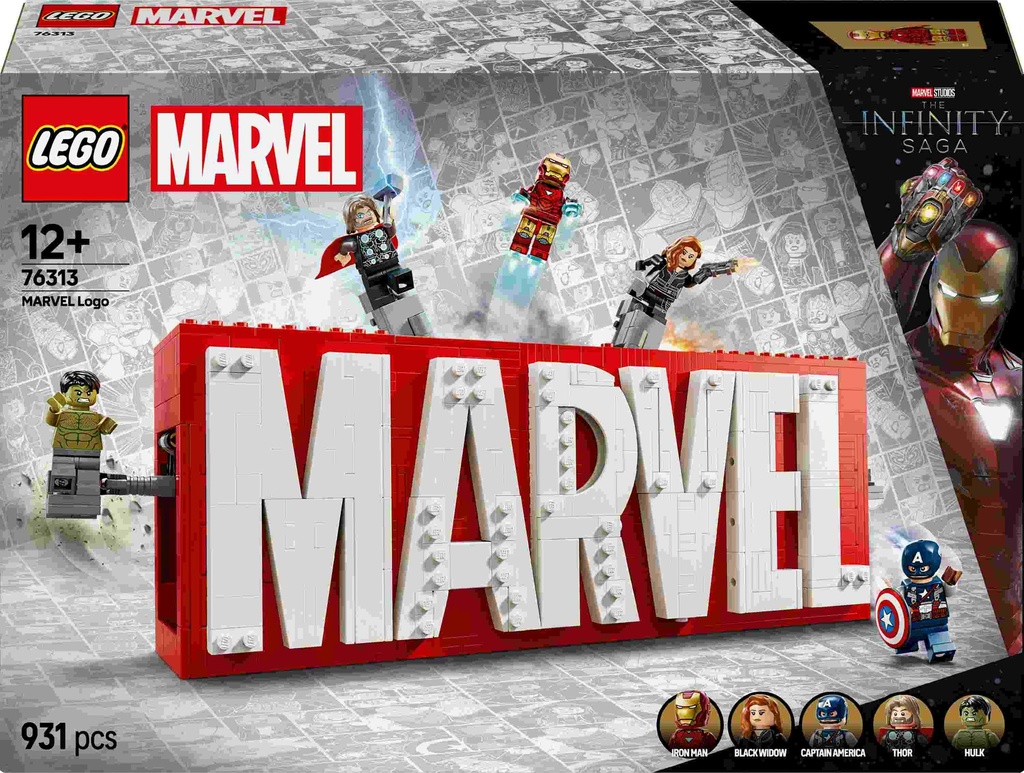 Marvel Logo und Minifiguren