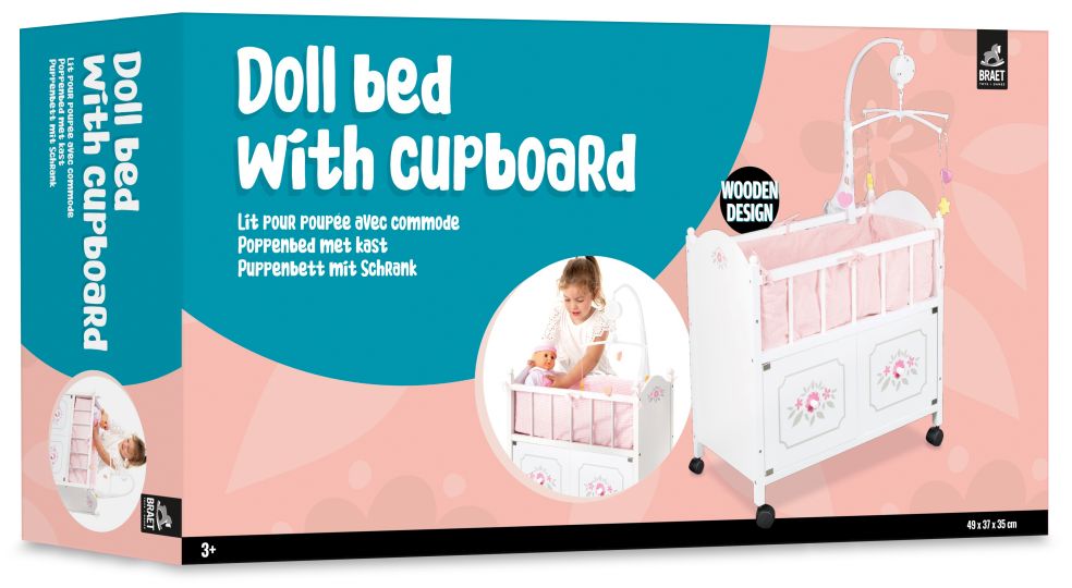 Lit pour poupée commode mobile bois bl.