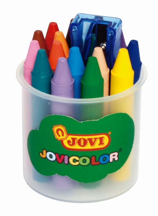 ROUND WAX CRAYONS  - jar - 16 units + sharpener