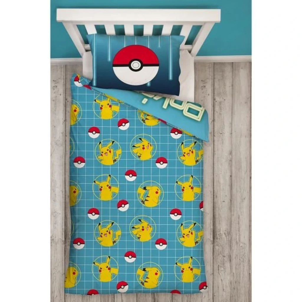 Parure de couette Pokémon Jaune Réversible 140x200cm+63x63cm