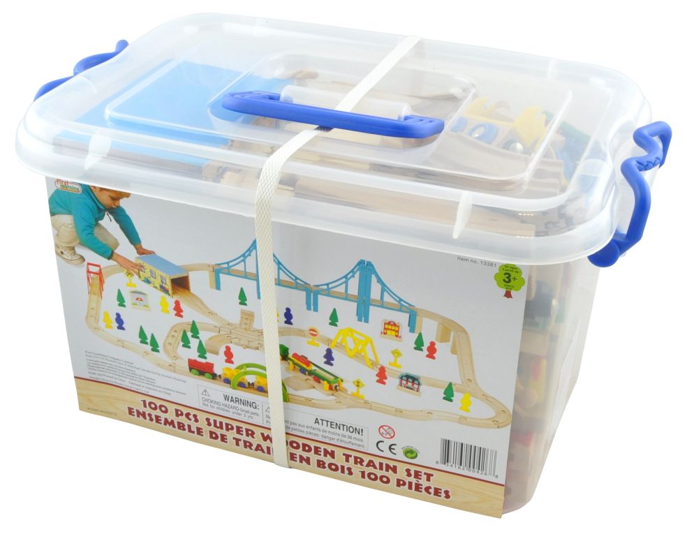 [05413381KID] 100 PCS SUPER WOODEN TRAIN SET