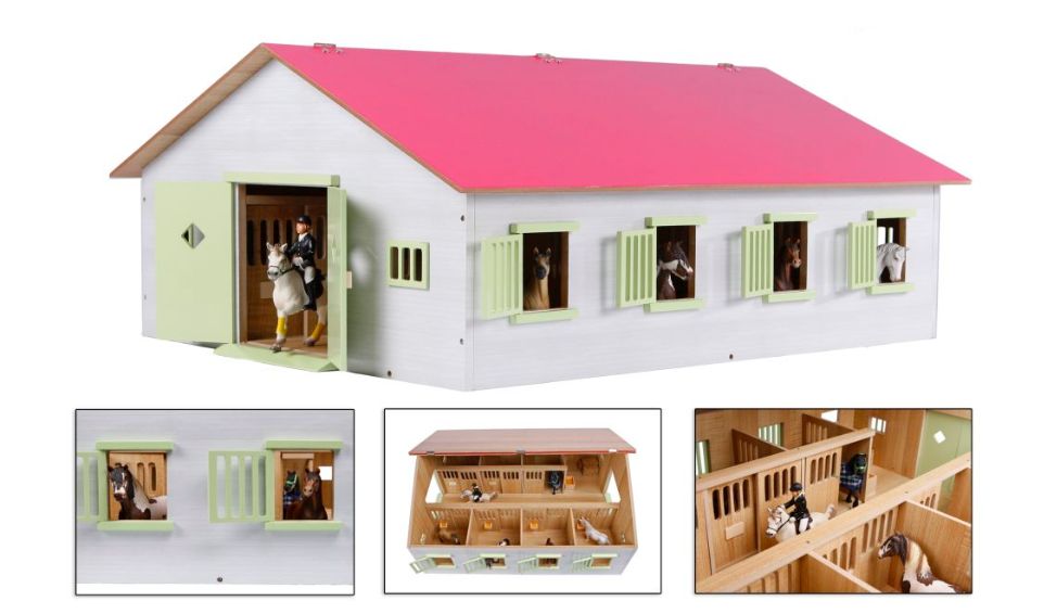 [30000189KID] Ecurie avec 7 boxes rose 1:24 72,5x60x37,5 cm