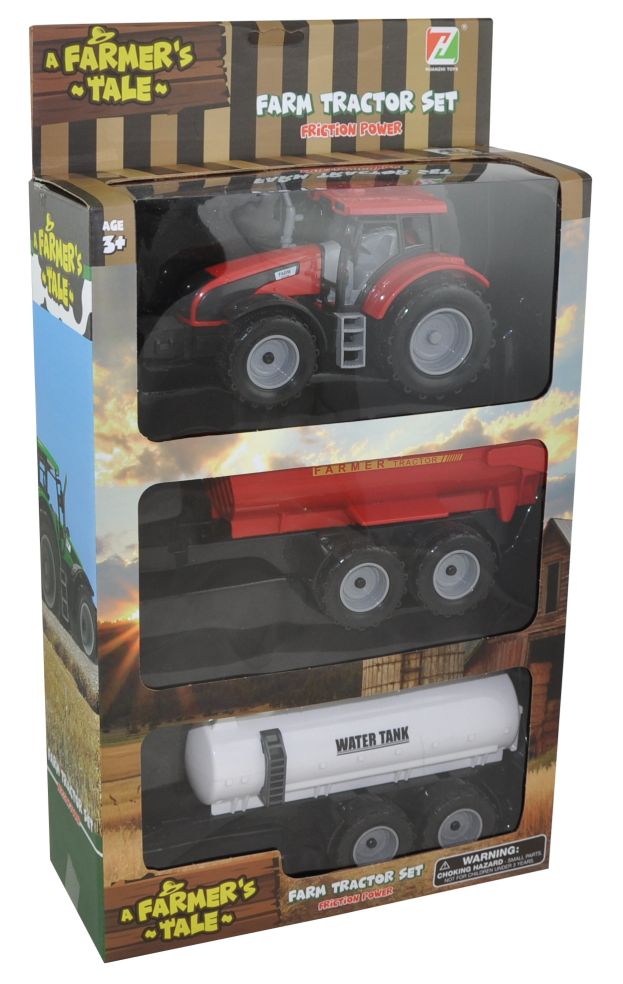 [31049089KID] 1:32 TRACTOR MET 2 AANHANGWAGENS ass