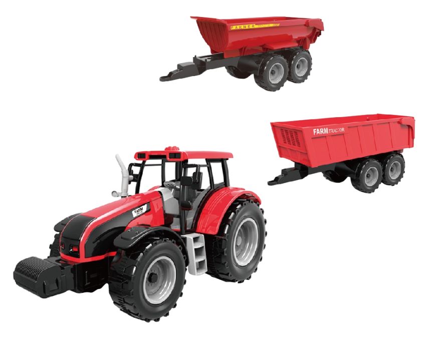 [31059089KID] TRACTEUR 1/32 AVEC 2 REMORQUES 26x10x38,5cm