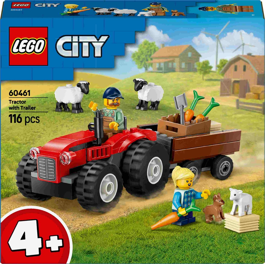 [36260461LEG] City Tracteur rouge avec remorque et mouton
