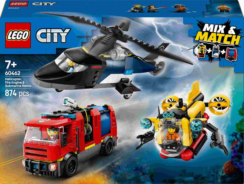 [36260462LEG] City Helicopter, Fire Truck, and Submarine