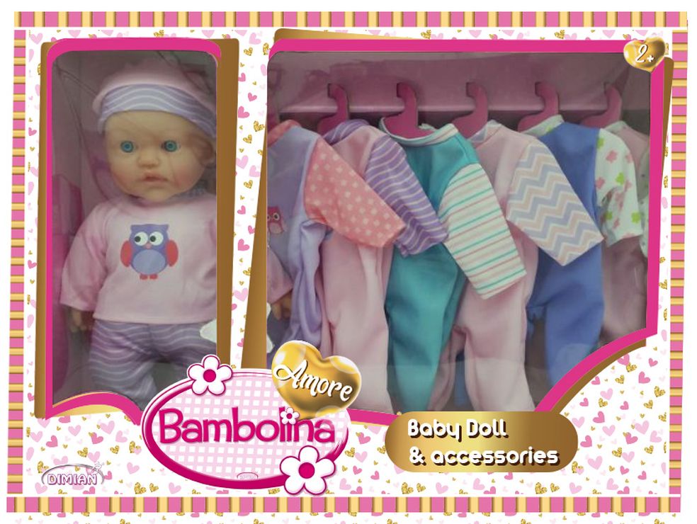 [40098732KID] 30CM BLOW MOLD DOLL WITH 6 PCS ASSORTED DRESS SET