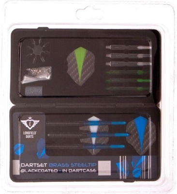 [50262011KID] Longfield steel darts set - blackcoated in dartcas