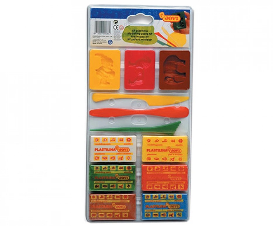 [60100158KID] 6 x 50g JOVI Plastilina Clay Blocks | 3 x Sculpting Tools | 3 x Assorted Moulds 